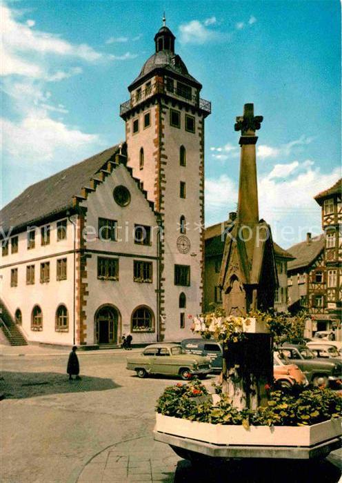Mosbach Baden Rathaus mit Brunnen