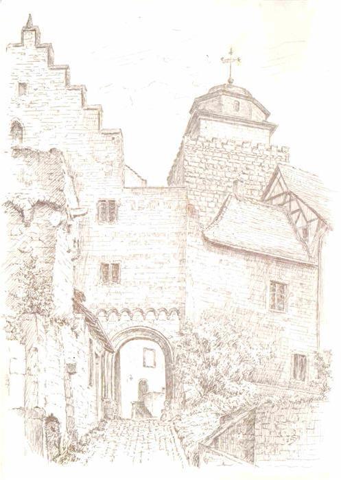 Breuberg Eingangstor Burg Kuenstlerkarte Kurt Stockhause