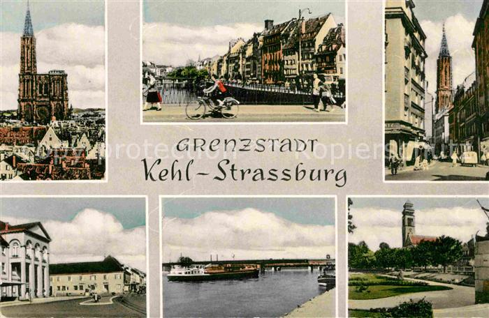 Kehl Rhein Grenzstadt Kehl Strassburg Kirche Rhein Dampfer Gebaeude Bruecke