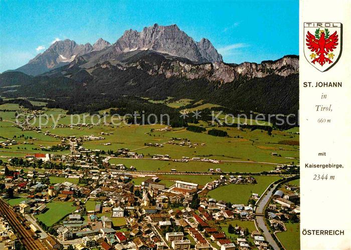 St Johann Tirol Sommerfrische Erholungsort mit Kaisergebirge Fliegeraufnahme