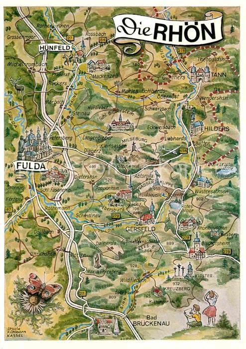 FULDA Hessen Die Rhoen und Umgebung Landkarte