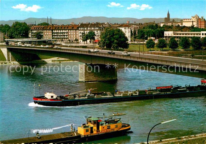 Strasbourg Alsace Pont de l'Europe sur le Rhin Europabruecke Rhein Frachtkahn