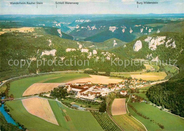 Beuron Donautal mit Donaudurchbruch Schwaebische Alb Fliegeraufnahme