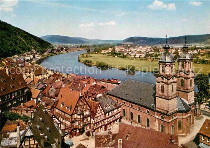 Miltenberg Main Panorama Blick ueber den Main Kirche
