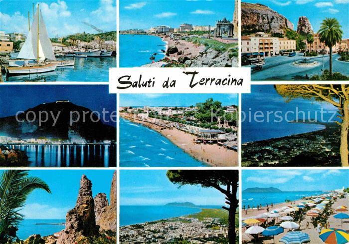 Terracina Panorama Kueste Strand Hafen Bucht Nachtaufnahme