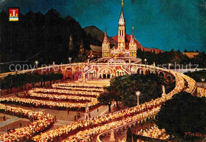 Lourdes Hautes Pyrenees Basilique illuminee Procession aux Flambeaux Basilika Pr