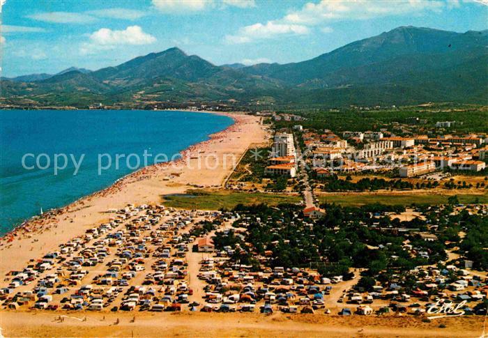 Argeles Plage Camp Pilote Plage la ville Chaine des Alberes vue aerienne