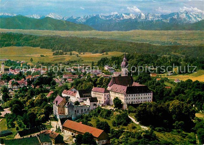 Andechs Kloster Alpenpanorama Fliegeraufnahme