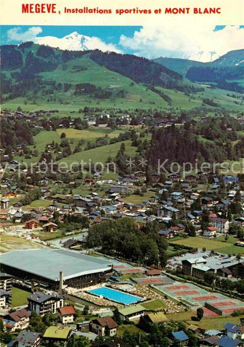 Megeve Installations sportives et Mont Blanc vue aerienne