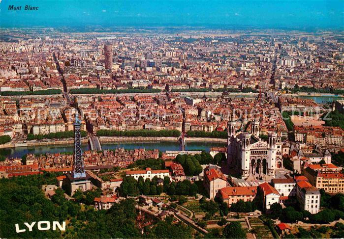 Lyon France La Ville Fourviere la Saone et le Rhone au fond le Mont Blanc vue ae