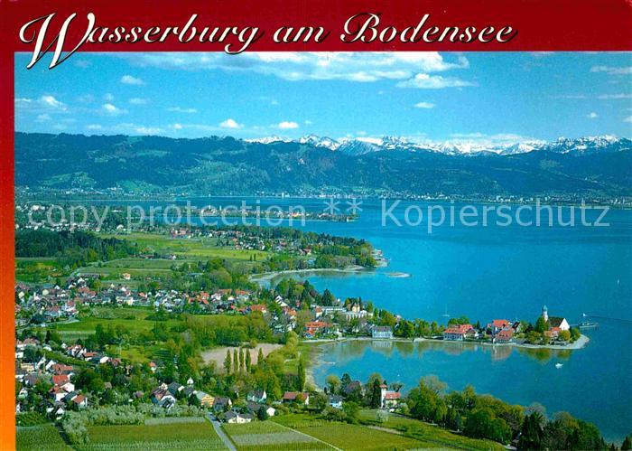 Wasserburg Bodensee Halbinsel mit Blick zu den Alpen Fliegeraufnahme