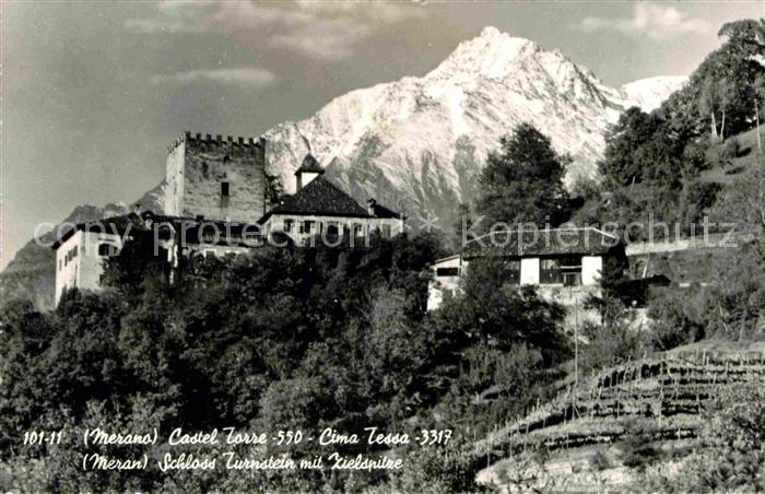 Meran Merano Schloss Turnstein mit Zielspitze Texelgruppe