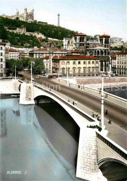 Lyon France La Saone le Pont Tilsitt la Cathedrale Saint Jean et Fourviere