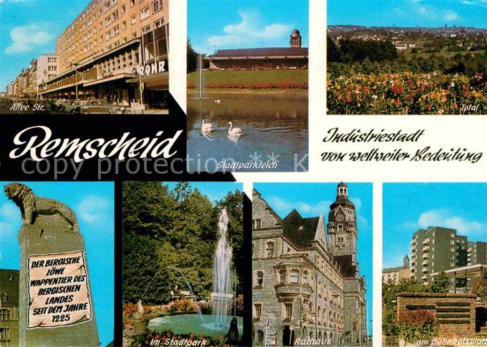 Remscheid Alleestrasse Stadtpark Teich Bergische Loewe Rathaus Bahnhofsplatz