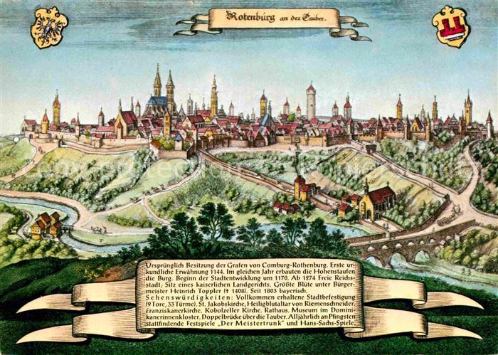 Rothenburg Tauber nach einem alten Stich Kuenstlerkarte