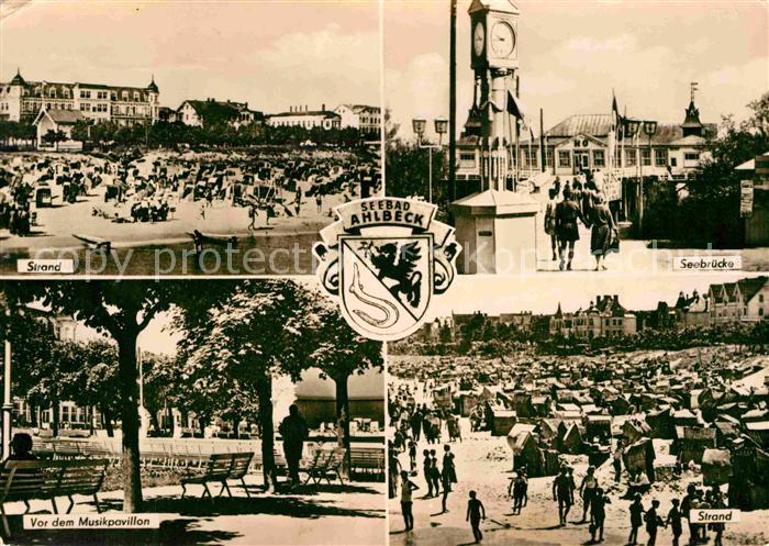Ahlbeck Ostseebad Strand Seebruecke Stranduhr Musikpavillon Wappen
