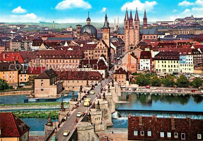 WueRZBURG Bayern Alte Mainbruecke Blick auf Dom Neumuenster Grafen Eckardt