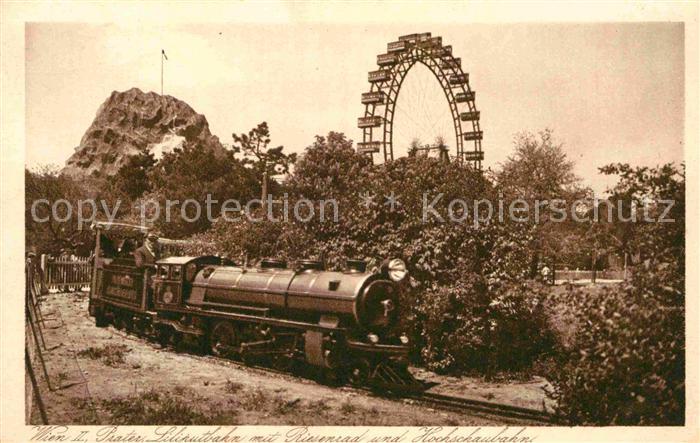 Wien Prater Liliputbahn mit Riesenrad und Hochschaubahn