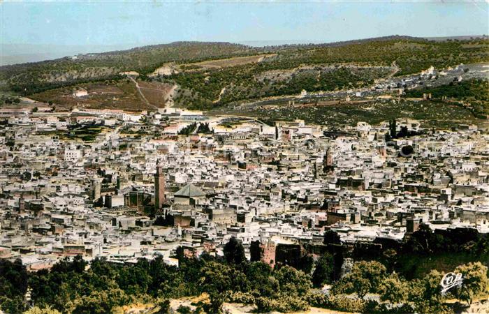 Fes Panorama vers la Mosquee Karouiine et la Medersa Cherratine