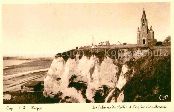 Dieppe 76 Les falaises du Pollet Eglise Bon Secours
