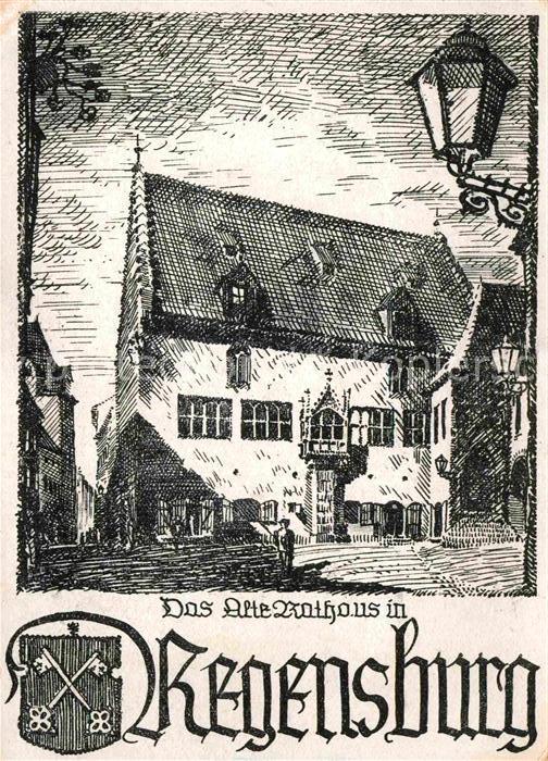 REGENSBURG Bayern Altes Rathaus Zeichnung Kuenstlerkarte