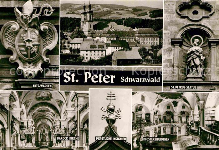 St Peter Schwarzwald Abtswappen Barockkirche St Petrus Statue Klosterbibliothek
