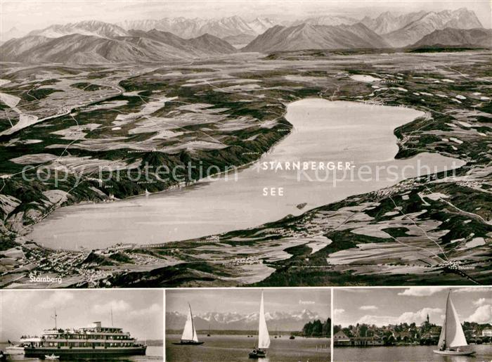 Starnbergersee und Umgebung aus der Vogelperspektive Dampfer Segeln
