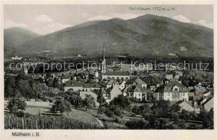 Muellheim Baden Teilansicht mit Kirche und Hochblauen