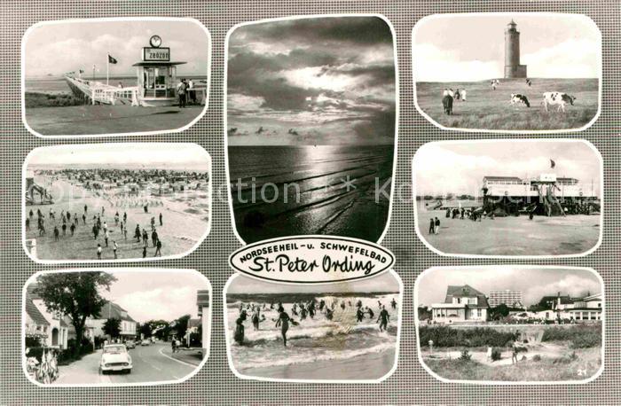 St Peter-Ording Seebruecke Strand Leuchtturm Sonnenuntergang