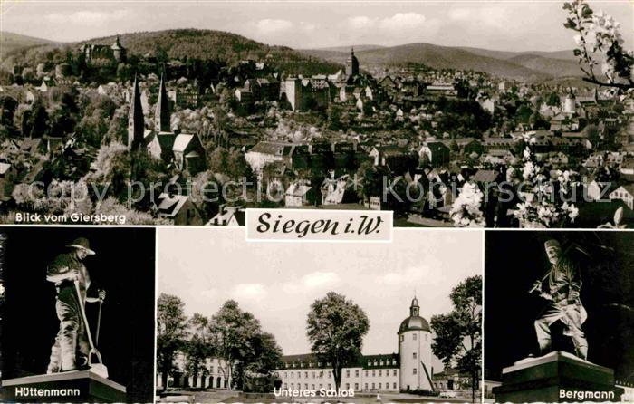 Siegen Westfalen Blick vom Giersberg Huettenmann Bergmann Unteres Schloss