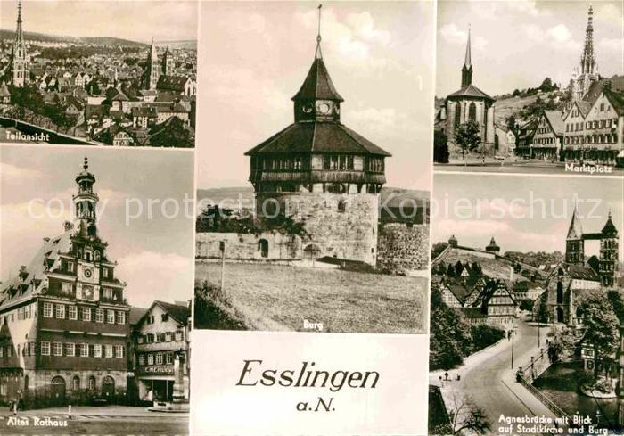 Esslingen Neckar Marktplatz Teilansicht Altes Rathaus Burg Agnesbruecke