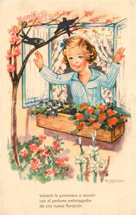 Kinder Child Enfants Voegel Blumen Gedicht Fruehling