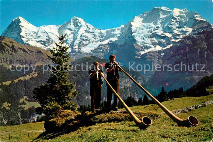 Alphorn Alphornblaeser Muerren Eiger Moench Jungfrau