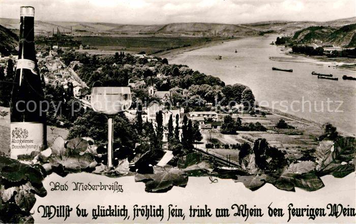 Bad Niederbreisig Panorama Rheintal Trinkspruch Weinflasche Weinglas