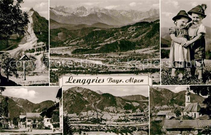 Lenggries Alpenpanorama Kinder Trachten Kirche Ortsmotiv