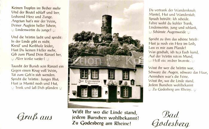 Bad Godesberg Zur Lindenwirtin Aennchen mit Godesburg Gedicht