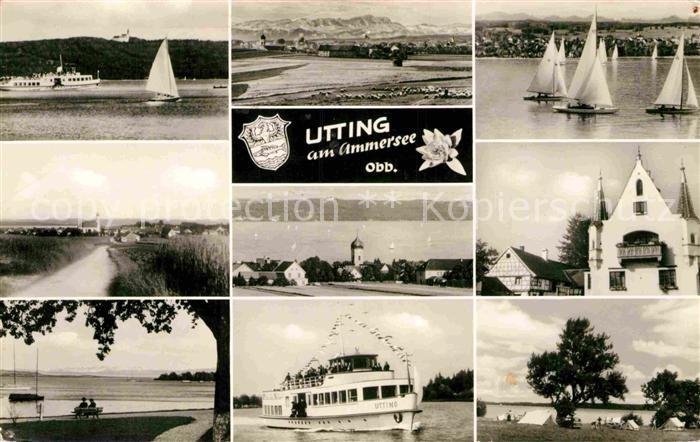 Utting Ammersee Gesamtansicht mit Alpenpanorama Segeln Ausflugsdampfer Campingpl