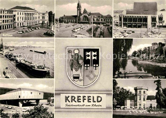Krefeld Rathaus Hauptbahnhof Stadttheater Hafen Burg Linn Tiergarten Schule Wapp