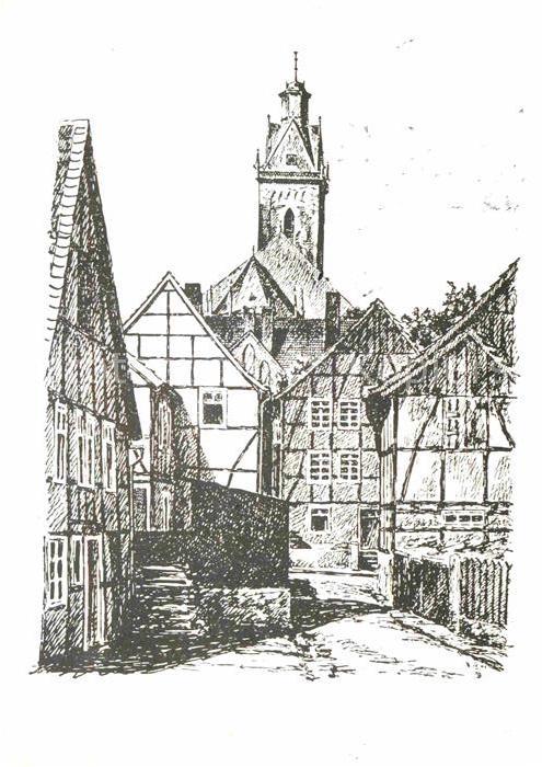 Korbach Motiv mit Kirche Zeichnung Kuenstlerkarte