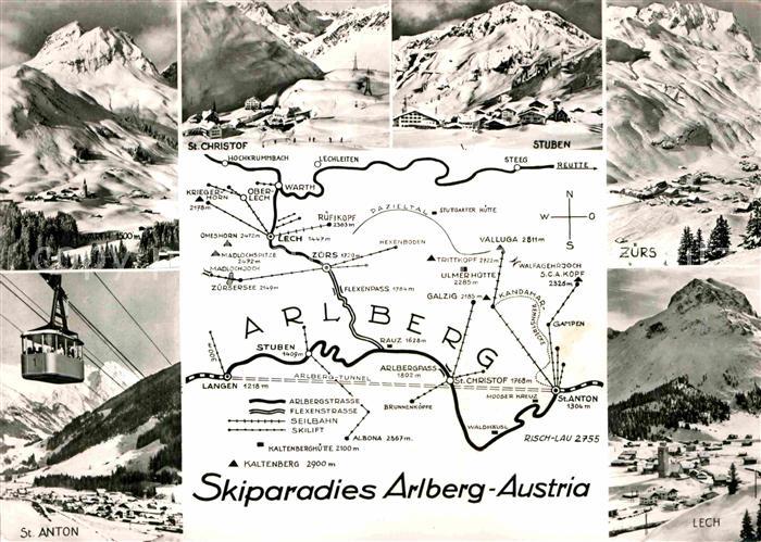 Arlberg und Umgebung Landkarte Wintersportplatz Alpen