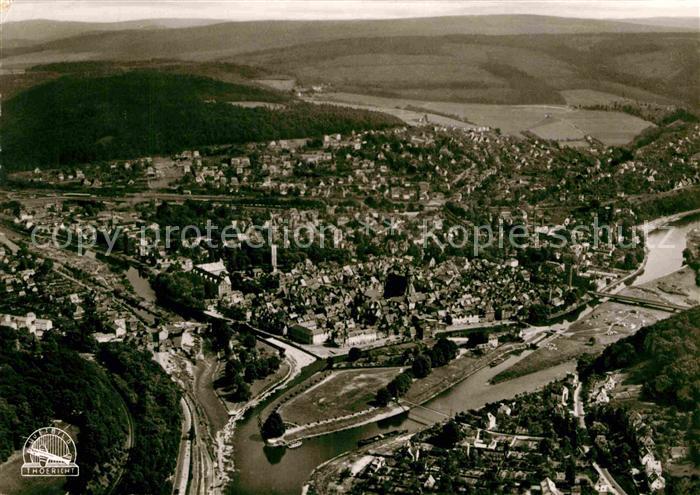Hann. Muenden Zusammenfluss von Werra und Fulda zur Weser Fliegeraufnahme