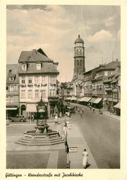 Goettingen Niedersachsen Weenderstrasse mit Jacobikirche Brunnen