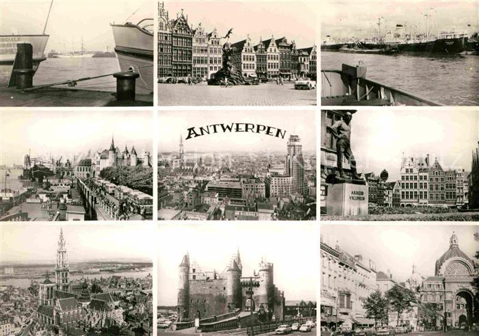 Antwerpen Anvers Hafen Hochseedampfer Stadtpanorama Kathedrale Burg Steen Denkma