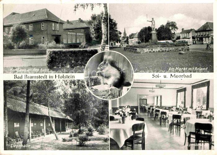 Bad Bramstedt Kurhaus Markt mit Rolandstatue Liegehalle Speisesaal Eichhoernchen