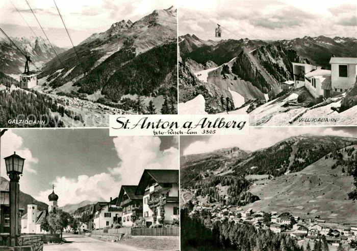 St Anton Arlberg Ortsmotiv mit Kirche Galzigbahn Bergbahn Vallugabahn Alpenpanor