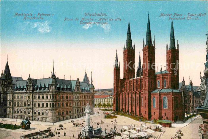 Wiesbaden Marktplatz Rathaus Hauptkirche