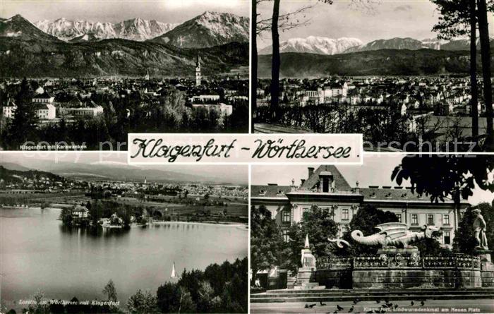 Klagenfurt Woerthersee Panorama See Lindwurmdenkmal