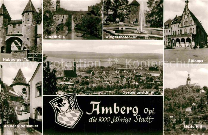 Amberg Oberpfalz Nabburger Tor Stadtmauer Gesamtansicht Stadtbrille Rathaus
