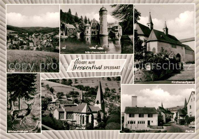Hessenthal Spessart Maerchenschloss Wildaufnahme Partie Kirche Kirchenaufgang