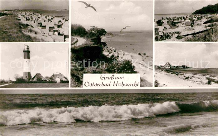 Hohwacht Ostseebad Strand Leuchtturm Moewen Brandung